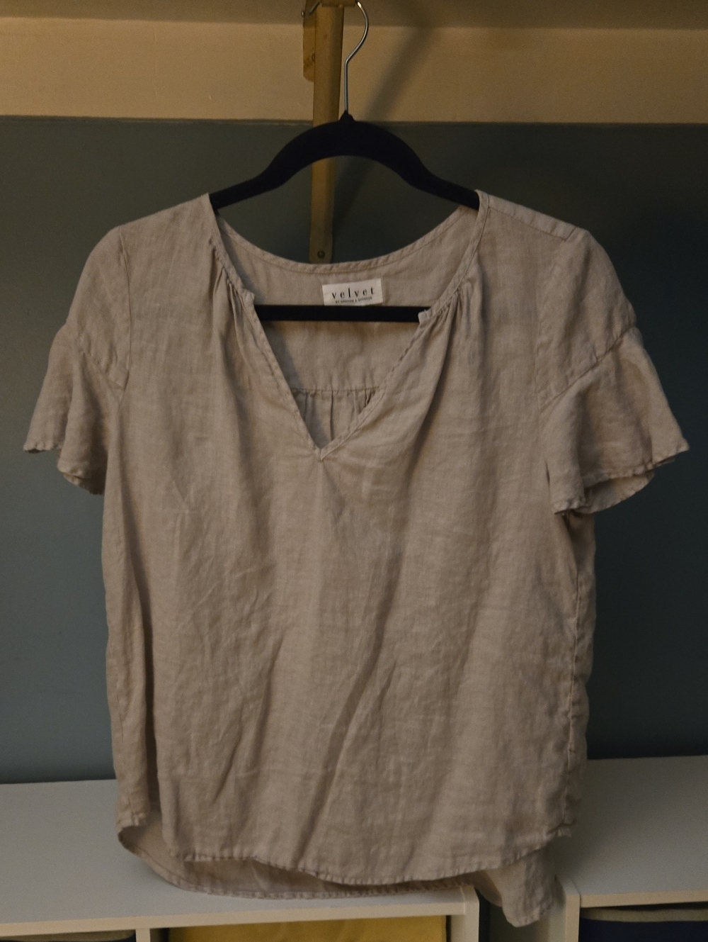 Linen Beige Short Sleeve Blouse